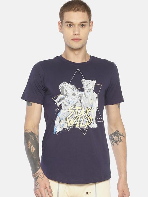 navy blue chest print t-shirt - 16830695 - Very Small Image - 1