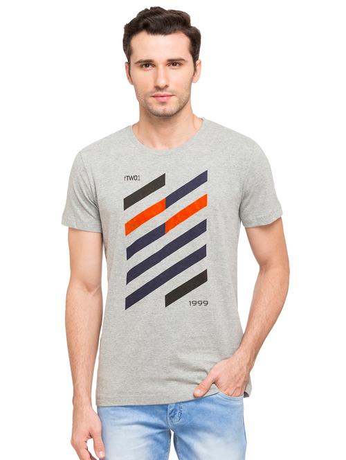 grey chest print t-shirt - 16830757 - Very Small Image - 1