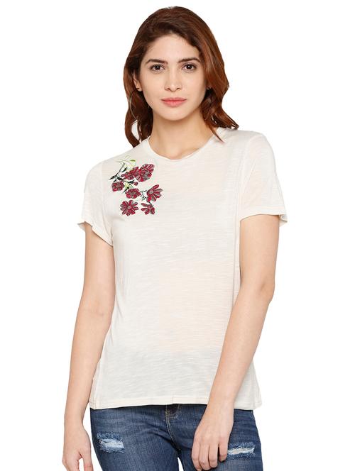 round neck embroidered detail tee - 16830788 - Very Small Image - 1