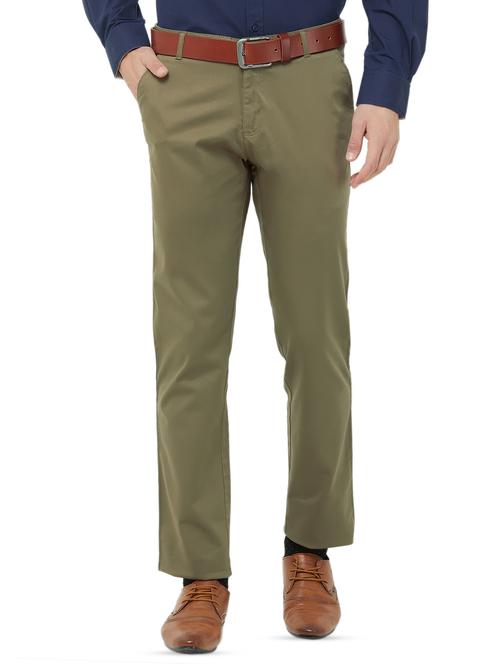 green solid flat front casual trouser - 16830956 - Very Small Image - 1