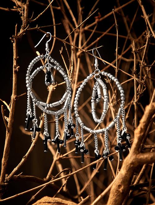 silver metal drop earring - 16831796 - Very Small Image - 1