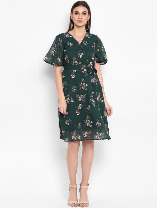 overlap neck floral a-line dress - 16832076 - Very Small Image - 1