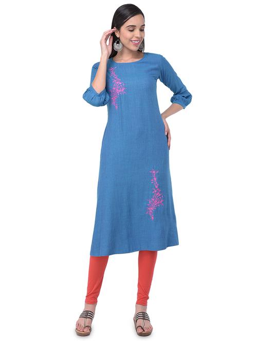 embroidered a-line kurta - 16832392 - Very Small Image - 1