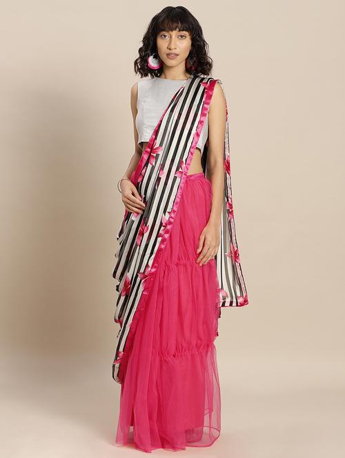 floral half and half saree with blouse - 16832399 - Very Small Image - 1