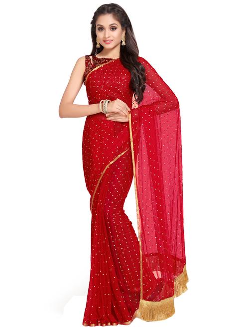 embroidered plain saree with blouse - 16832415 - Very Small Image - 1