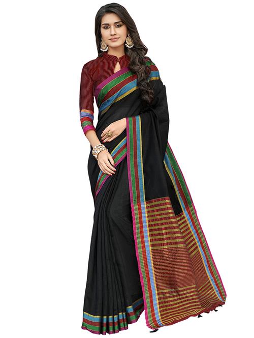 striped woven saree with blouse - 16832457 - Very Small Image - 1