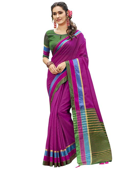 striped woven saree with blouse - 16832458 - Very Small Image - 1