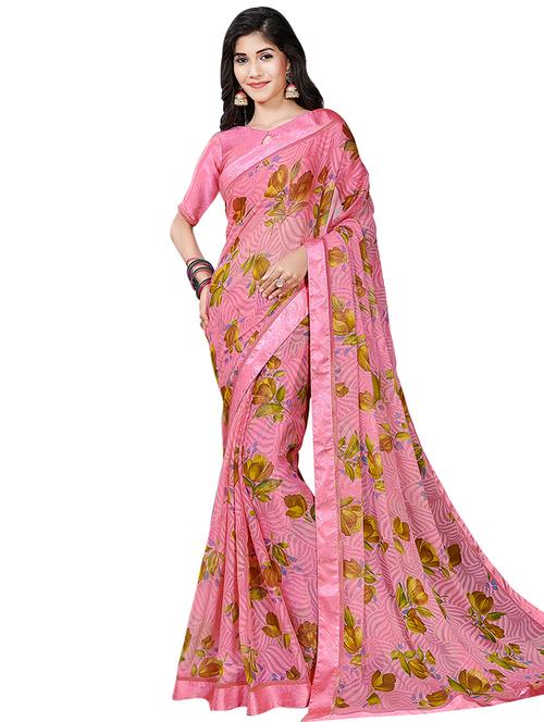 floral printed saree with blouse - 16832470 - Very Small Image - 1