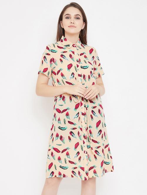tie front feather print a-line dress - 16833172 - Very Small Image - 1