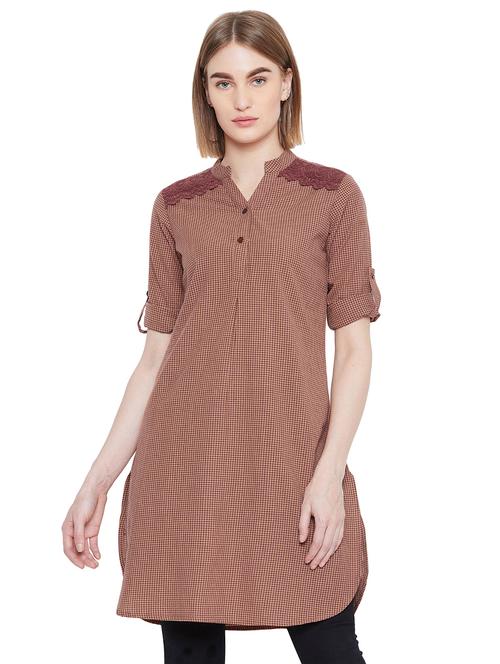 lace detail checkered tunic - 16833193 - Very Small Image - 1