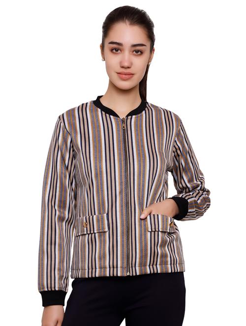 contrast bind striped woolen jacket - 16833327 - Very Small Image - 1