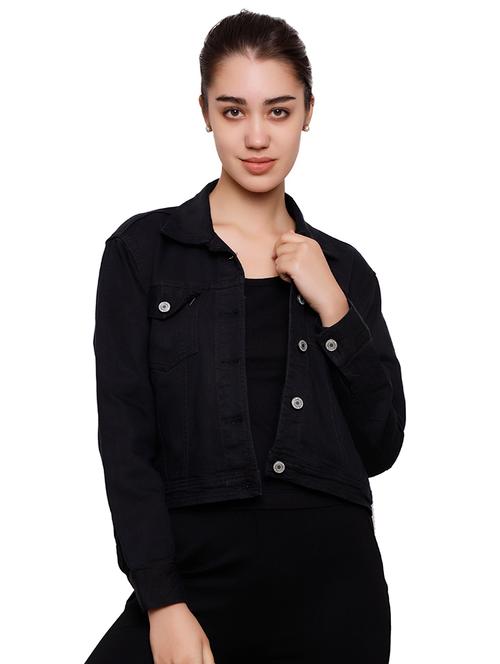jacquard panel cropped denim jacket - 16833343 - Very Small Image - 1