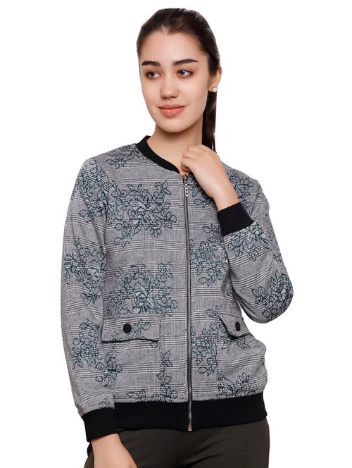 contrast ribbed checkered bomber jacket - 16833347 - Very Small Image - 1
