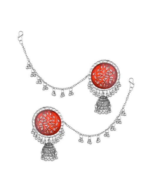 red metal jhumka earring - 16833624 - Very Small Image - 1