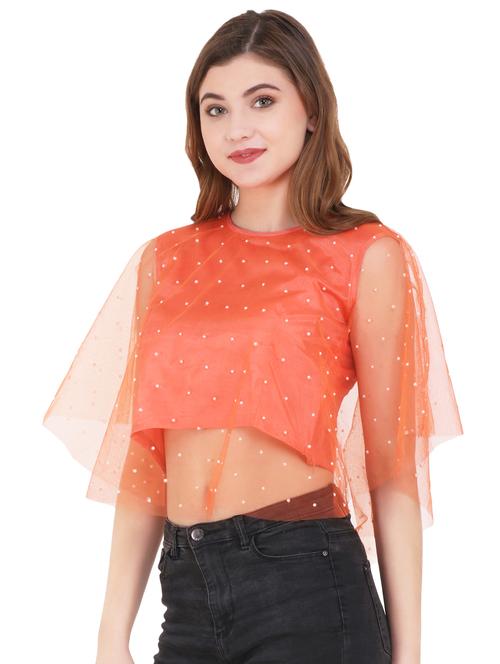 pearl embellished sheer crop top - 16833718 - Very Small Image - 1