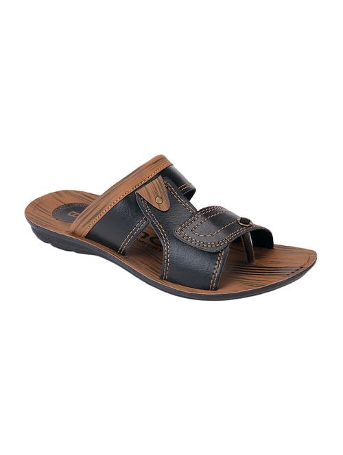 brown leatherette slip on slippers - 16833931 - Very Small Image - 1