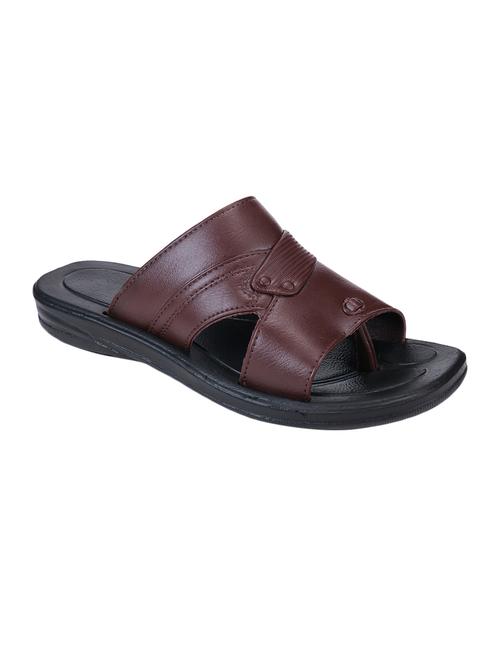 brown leatherette slip on slippers - 16833953 - Very Small Image - 1