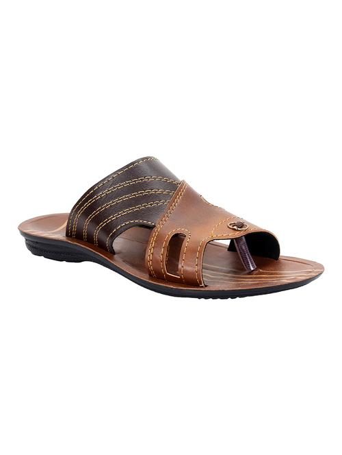 brown leatherette slip on slippers - 16834064 - Very Small Image - 1