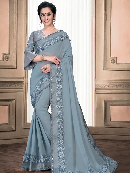 solid bordered saree with blouse - 16834253 - Very Small Image - 1