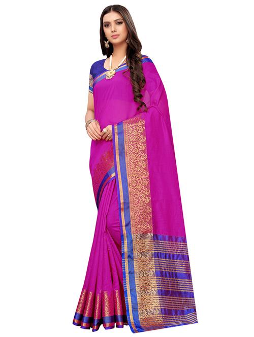 solid bordered maheshwari saree with blouse - 16837885 - Very Small Image - 1