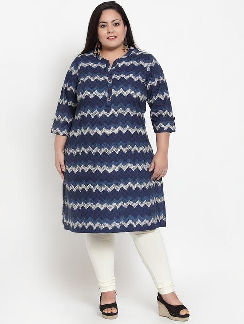 chevron print mandarin neck straight kurta - 16838062 - Very Small Image - 1