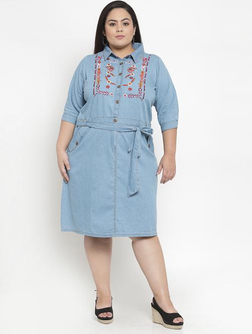 tie front embroidered plus dress - 16838218 - Very Small Image - 1