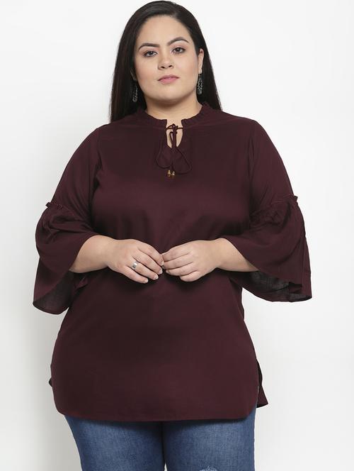 tie up neck bell sleeved plus top - 16838238 - Very Small Image - 1