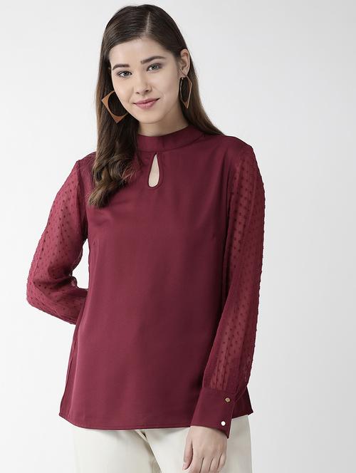 key hole neck dobby sleeved top - 16838374 - Very Small Image - 1