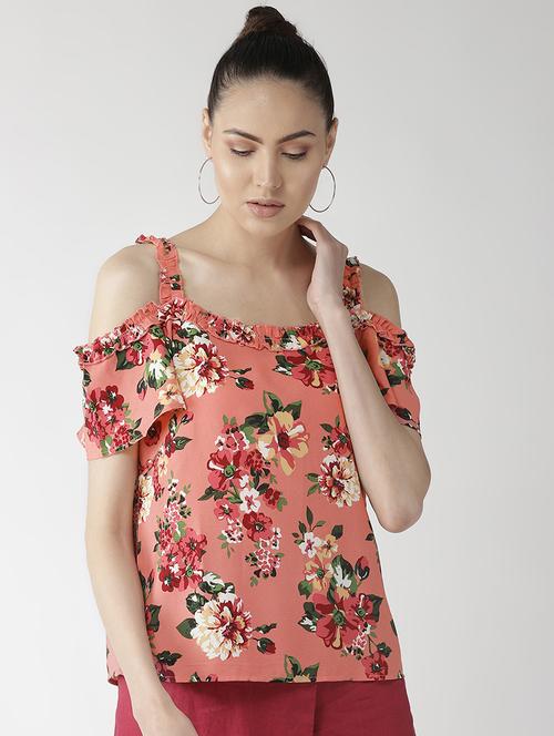 cold shoulder floral top - 16838375 - Very Small Image - 1