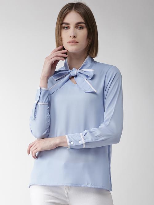 contrast detail tie up neck top - 16838399 - Very Small Image - 1