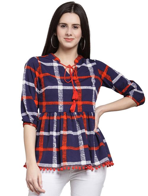 pom pom laced checkered top - 16838417 - Very Small Image - 1