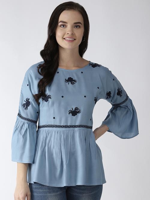 embroidered detail bell sleeved top - 16838425 - Very Small Image - 1