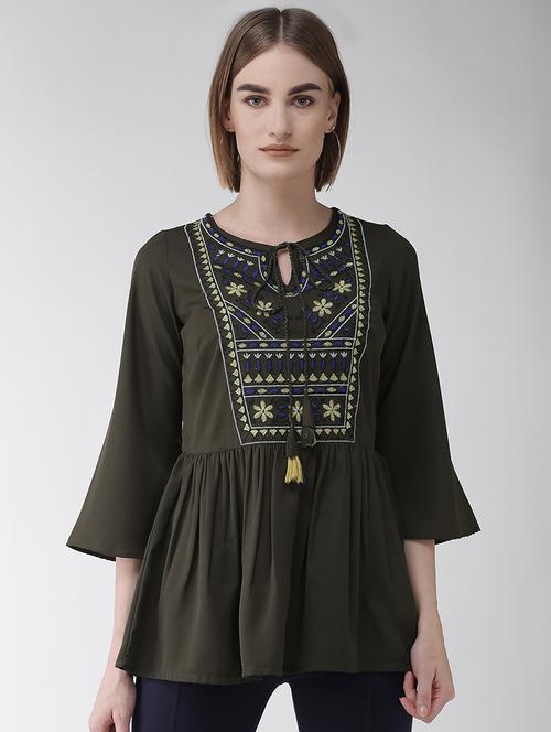embroidered detail bell sleeved top - 16838426 - Very Small Image - 1