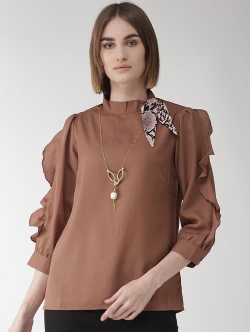 tie up neck ruffle detail top - 16838428 - Very Small Image - 1