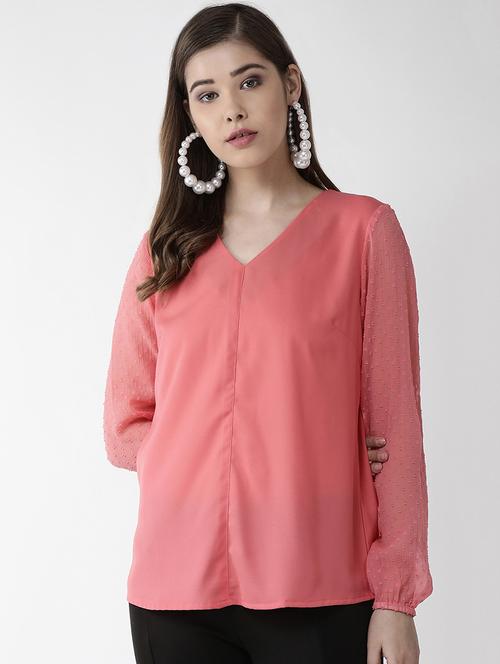dobby sleeved solid top - 16838438 - Very Small Image - 1