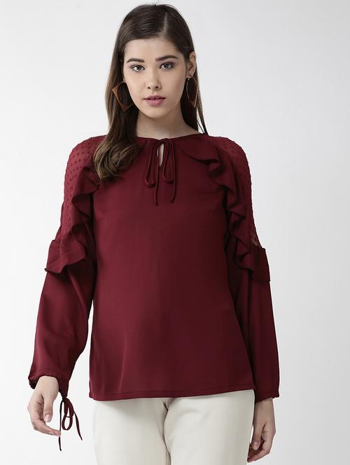 tie up neck ruffle sleeved - 16838445 - Very Small Image - 1