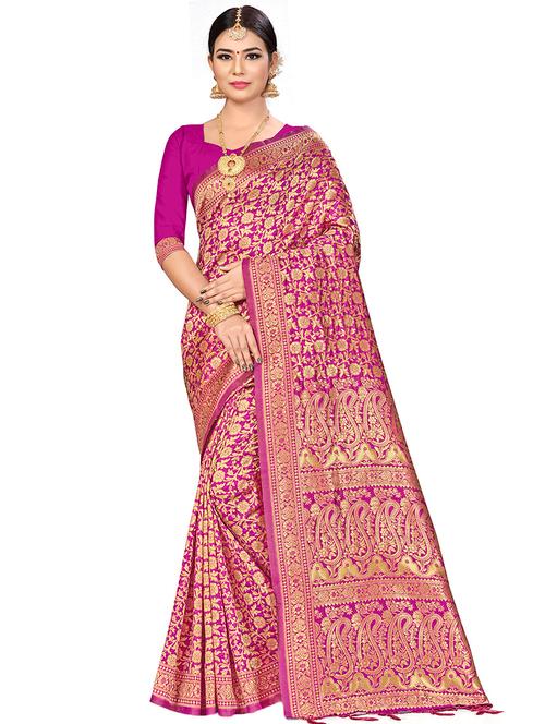 self design banarasi saree with blouse - 16838565 - Very Small Image - 1