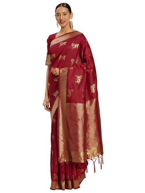 self design banarasi saree with blouse - 16838582 - Very Small Image - 1