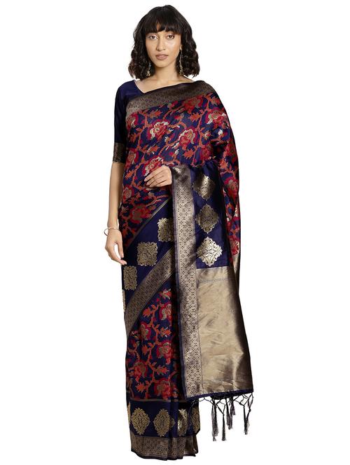 self design banarasi saree with blouse - 16838585 - Very Small Image - 1