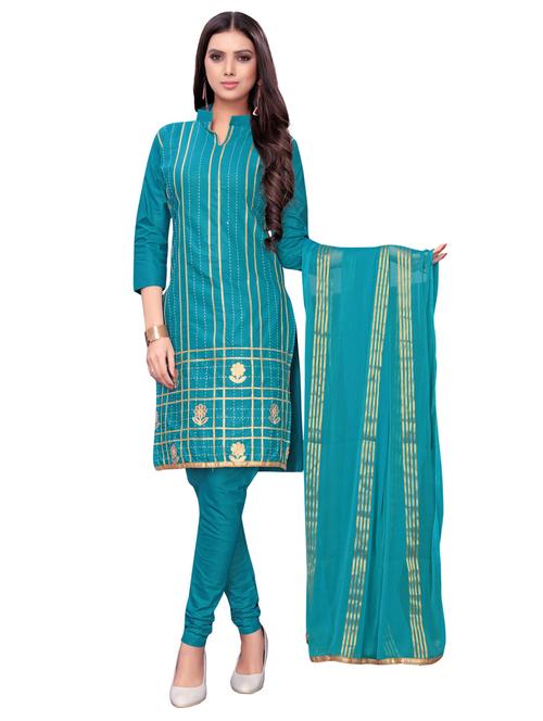 turquoise churidaar unstitched suit - 16838610 - Very Small Image - 1