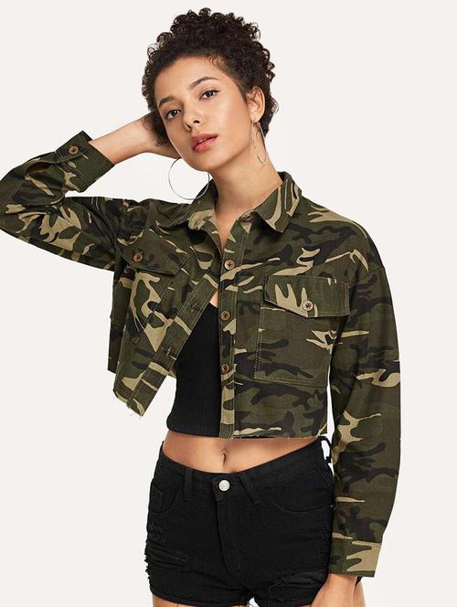 frayed hem camouflage denim jacket - 16842333 - Very Small Image - 1