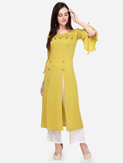 solid double slit a-line kurta - 16842728 - Very Small Image - 1