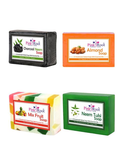 pink root charcoal neem, almond, aloevera and neem tulsi soap (pack of 4) - 16842995 - Very Small Image - 1