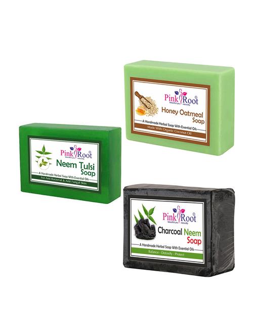pink root honey oatmeal, neem tulsi and charcoal neem soap (pack of 3) - 16843004 - Very Small Image - 1