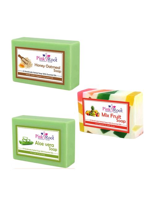 pink root honey oatmeal, mix fruit and aloe vera soap (pack of 3) - 16843008 - Very Small Image - 1
