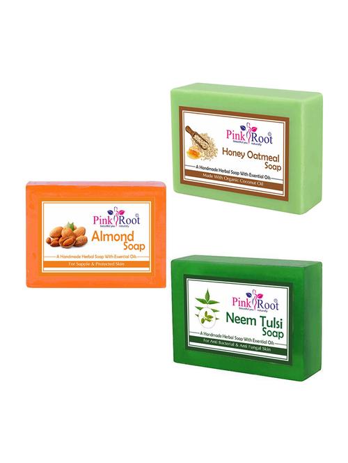 pink root honey oatmeal, almond and neem tulsi soap (pack of 3) - 16843014 - Very Small Image - 1