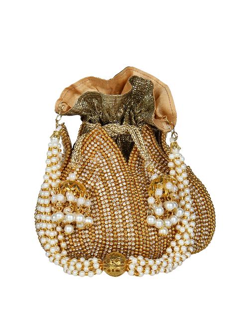 gold faux silk ethnic potli - 16843029 - Very Small Image - 1