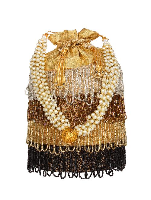 gold faux silk ethnic potli - 16843032 - Very Small Image - 1