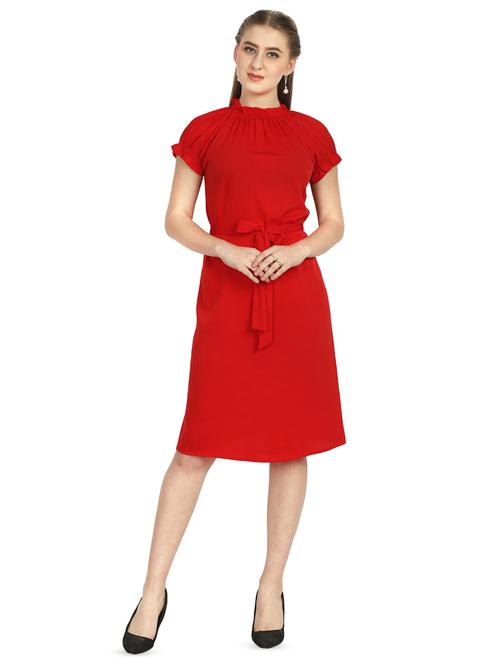 tie front mock neck a-line dress - 16843063 - Very Small Image - 1