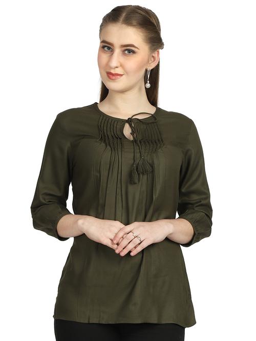 tie up neck frill detail tunic - 16843070 - Very Small Image - 1